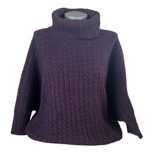 Lou & Grey Women's Dark Purple Dolman Turtleneck Poncho Cozy Sweater Size XS